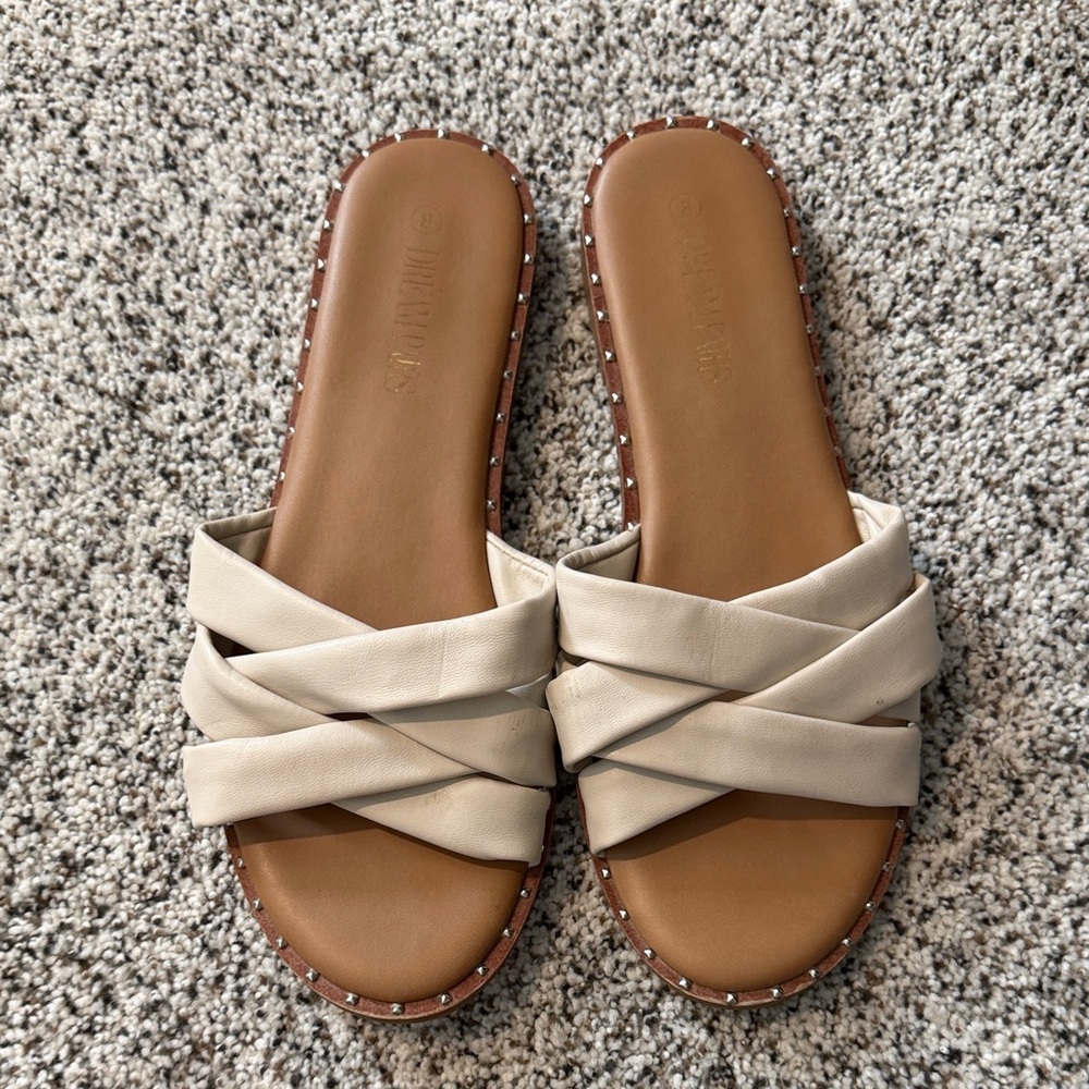 Dream Pairs Beige Crisscross Studded Slide Sandals - Women